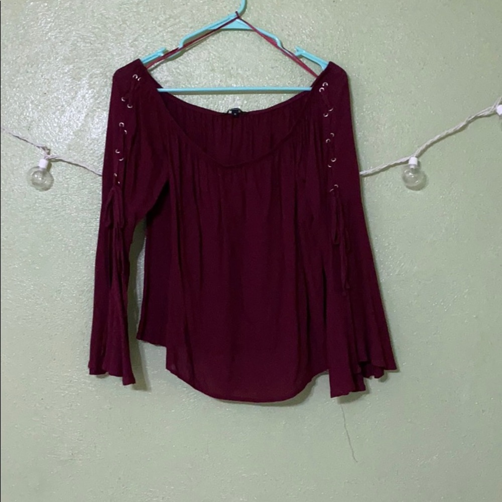Off the shoulder bell sleeve shirt